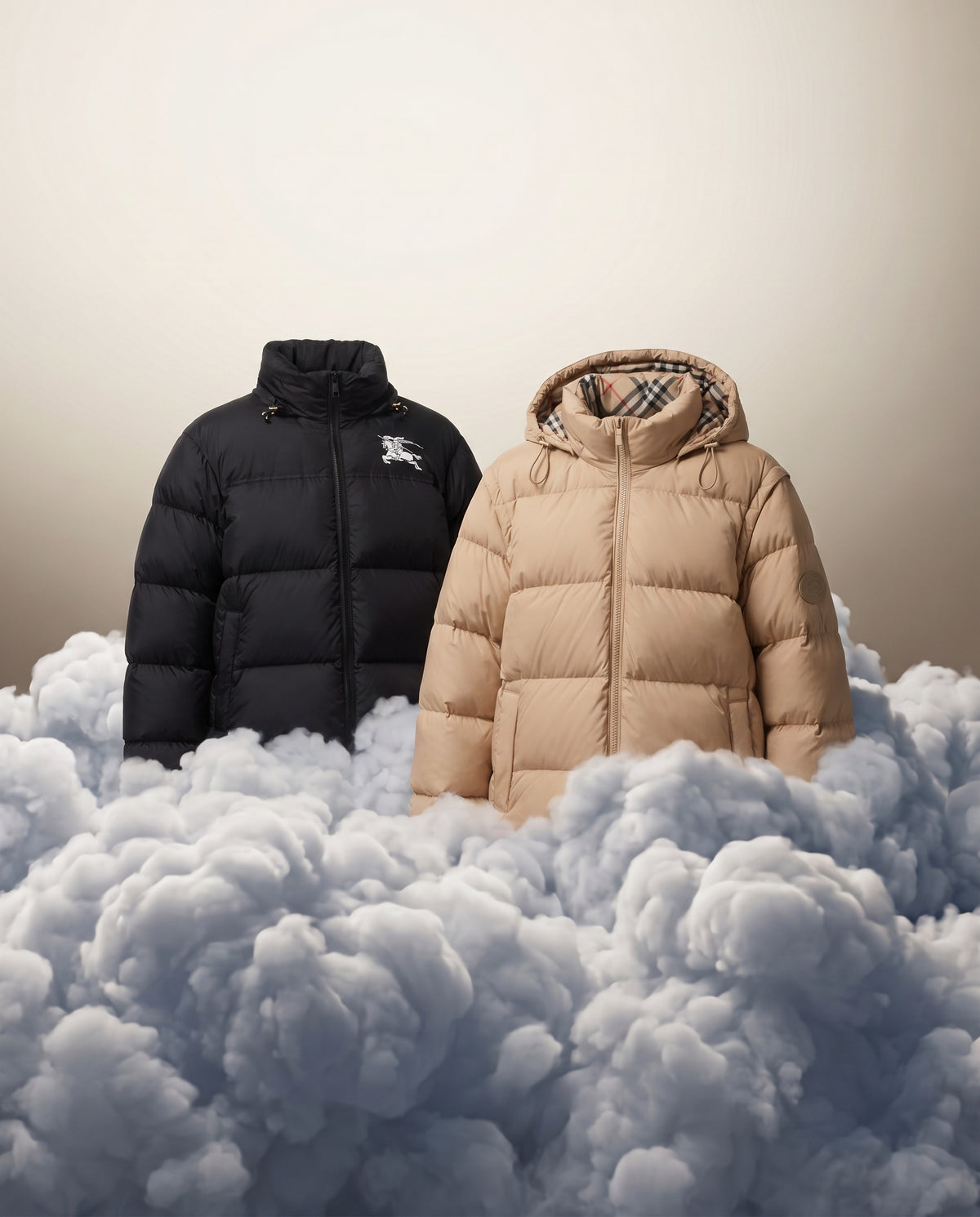 Doudounes Burberry posées sur des nuages