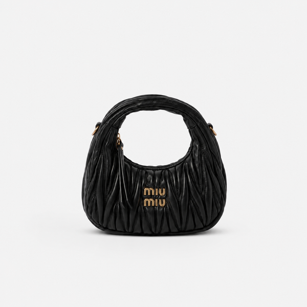 MiuMiu Wander Mini Hobo Bag in Black Quilted Nappa