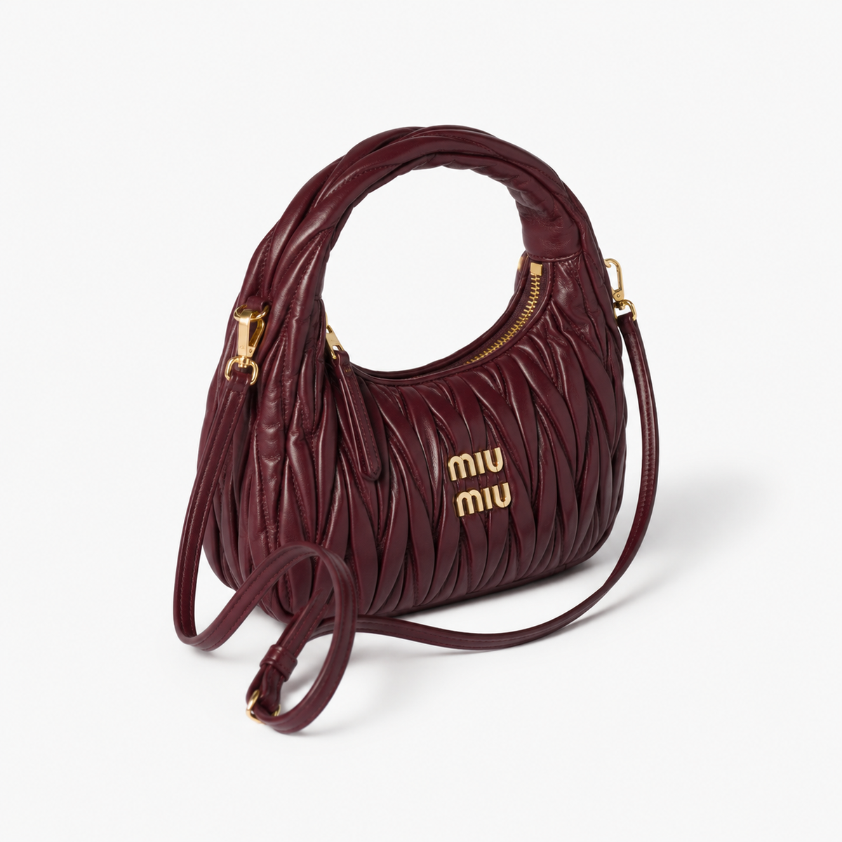 MiuMiu Wander Hobo Bag in Black Quilted Nappa Leather