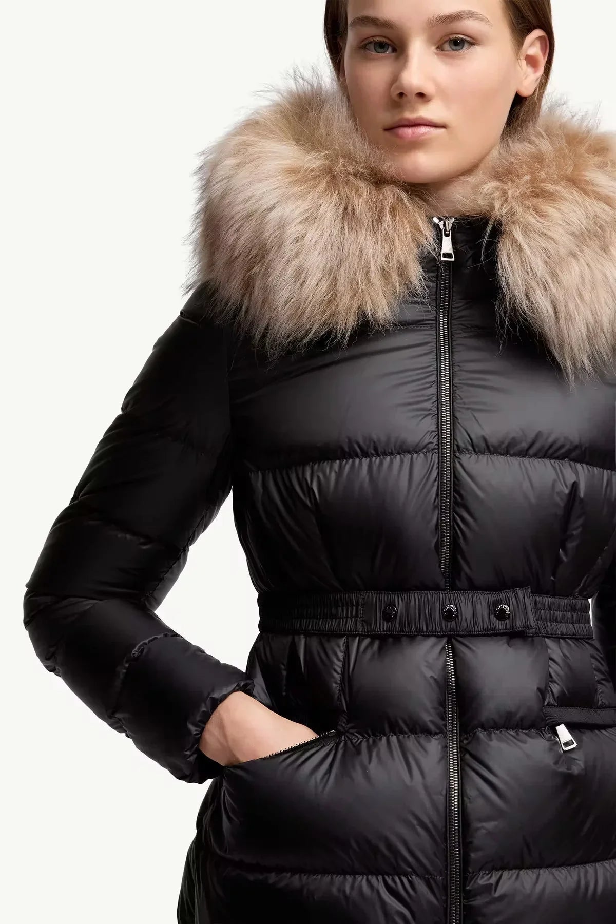 Moncler Boed Noir et Beige · Doudoune courte bordée de shearling