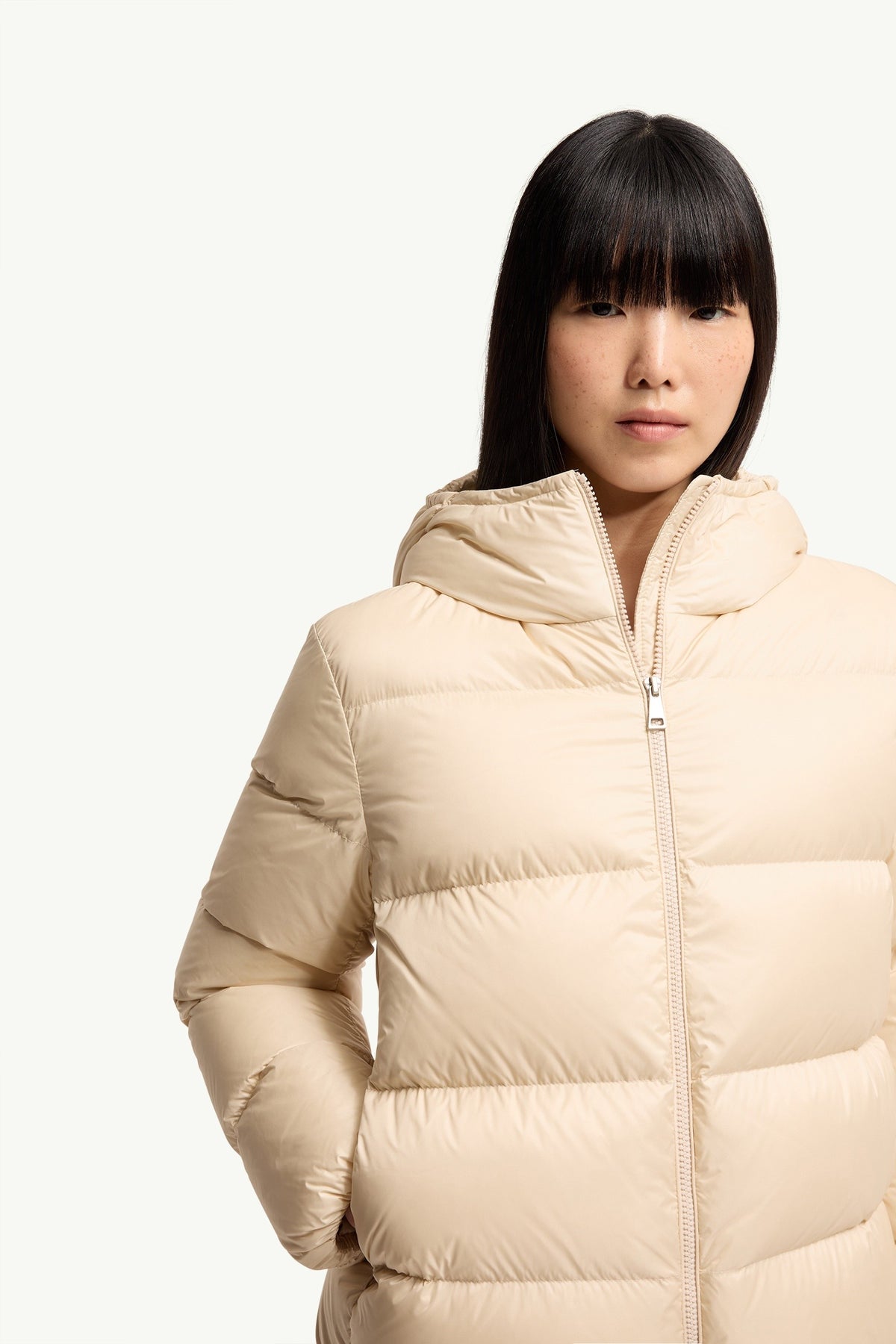 Moncler Feligule Beige Clair · Doudoune courte à capuche