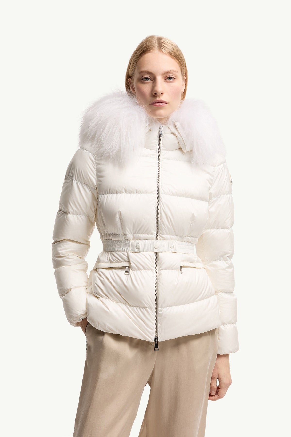 Moncler Boed Blanc · Doudoune courte bordée de shearling