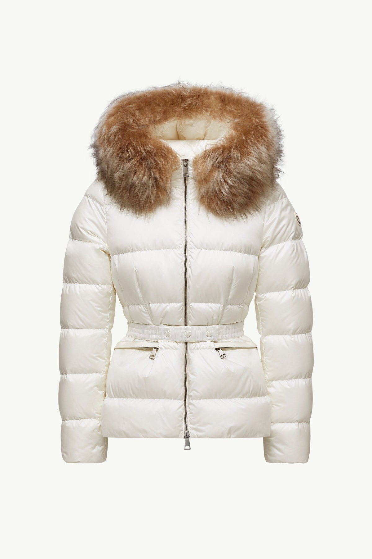 Moncler Boed Blanc et Beige · Doudoune courte bordée de shearling