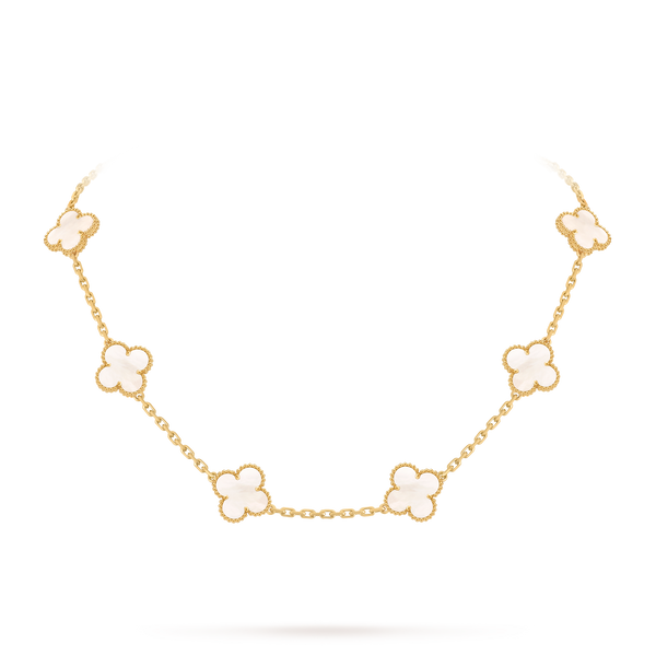 Van Cleef Collier Vintage Alhambra 10 motifs Or Jaune Nacre Rose