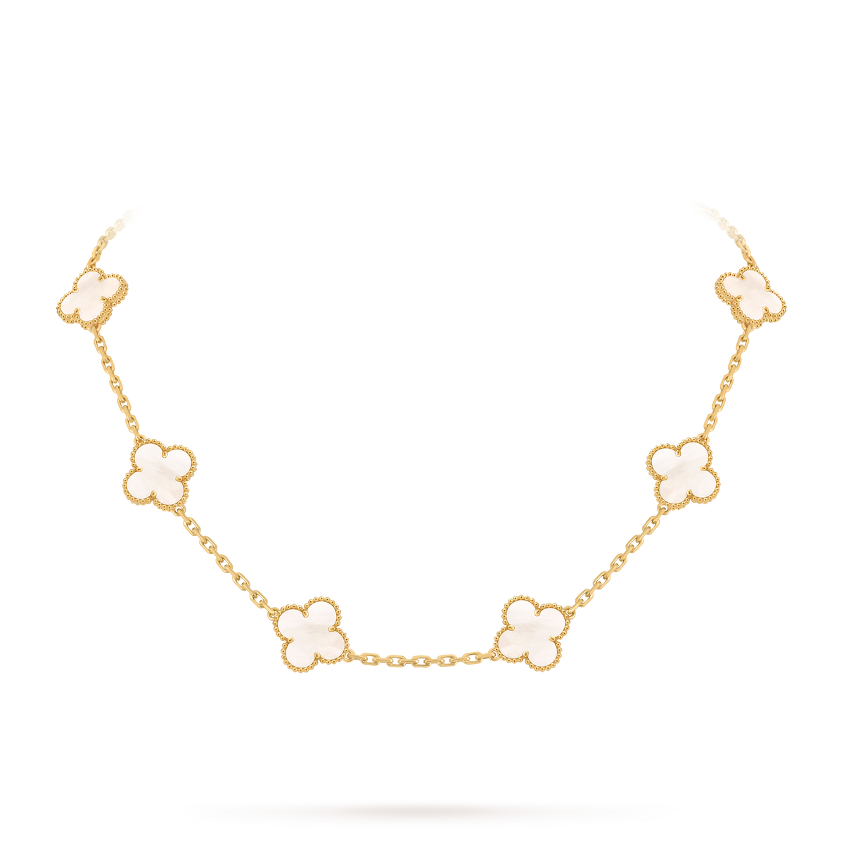 Van Cleef Collier Vintage Alhambra 10 motifs Or Jaune Nacre Blanche