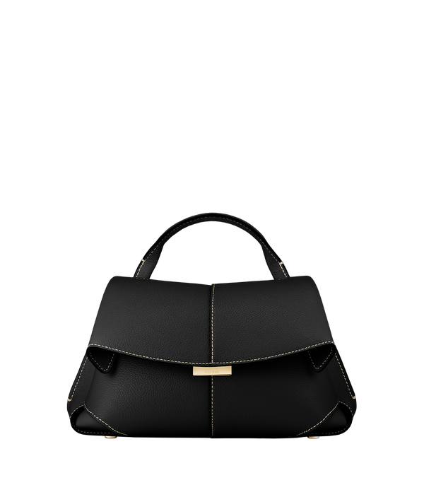 Polène Bag Mokki Mini Grained Écru Stitching Black