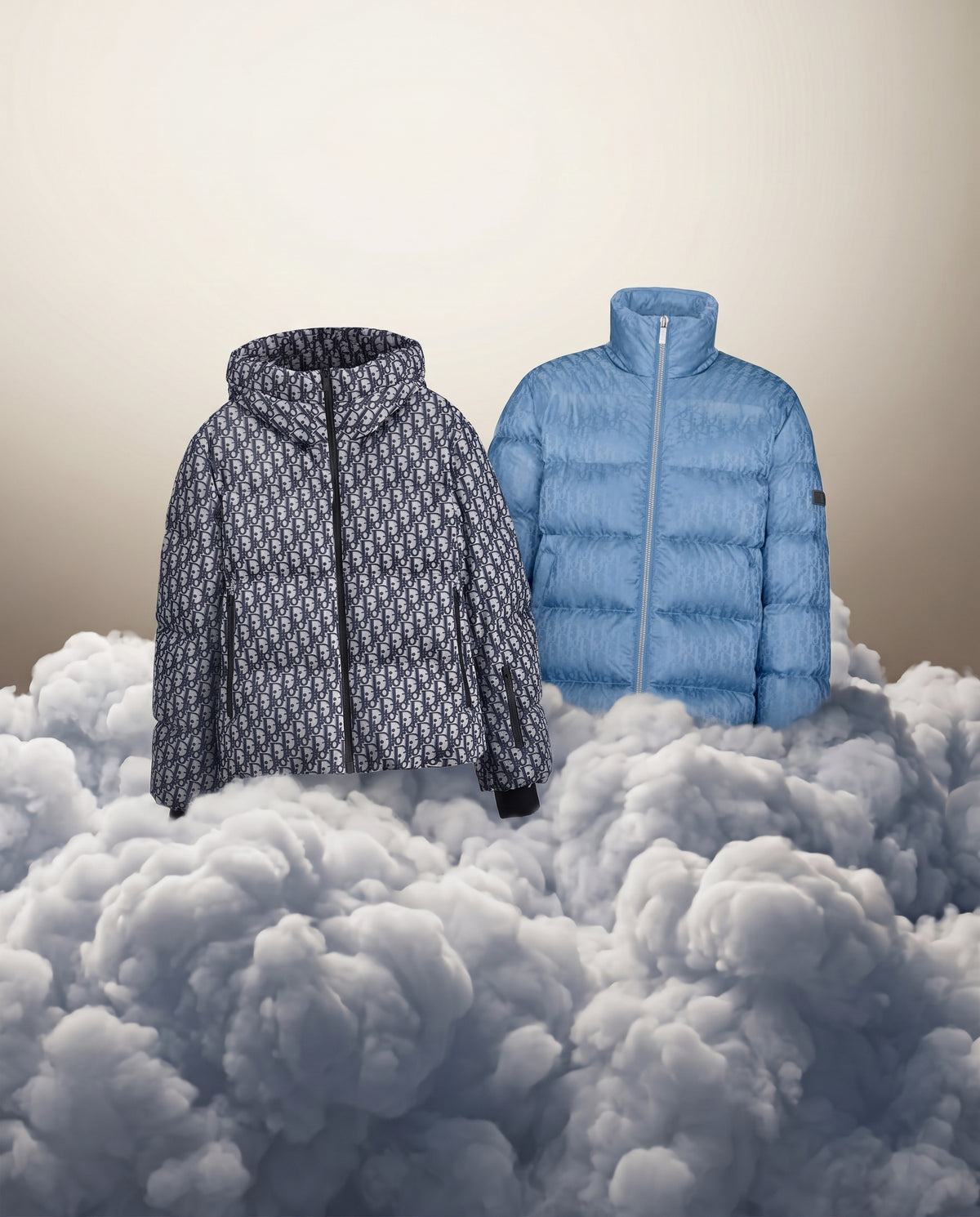Doudounes Dior posées sur des nuages