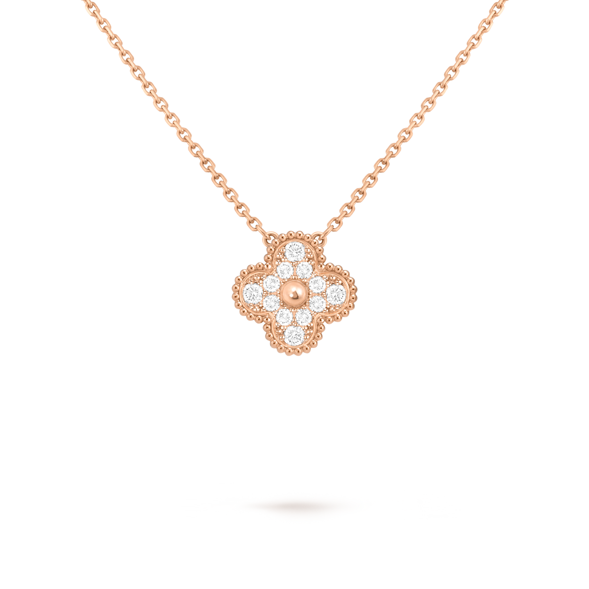 Van Cleef Collier Vintage Alhambra Or Rose Pavé Diamants