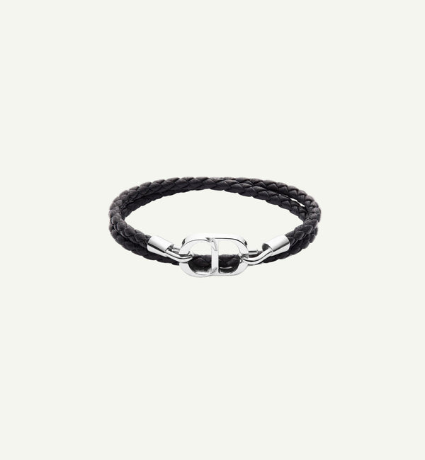 Dior - Bracelet double tour cuir CD noir
