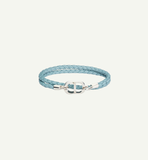 Dior - Bracelet double tour cuir CD bleu