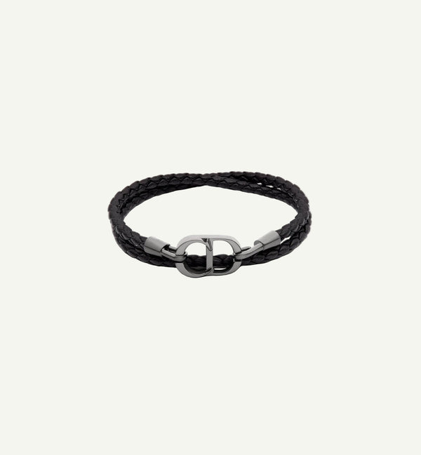 Dior - Bracelet double tour cuir CD noir