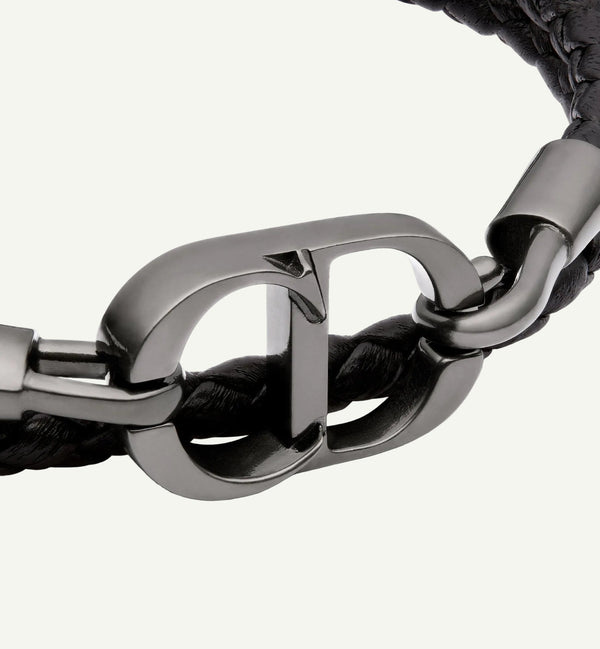 Dior - Bracelet double tour cuir CD noir