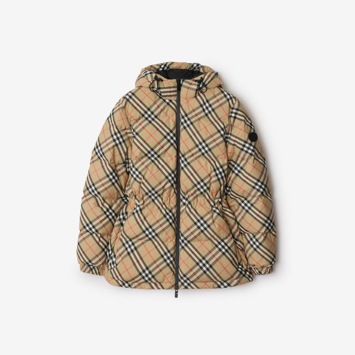 Burberry Check Nylon Sable · Doudoune à capuche