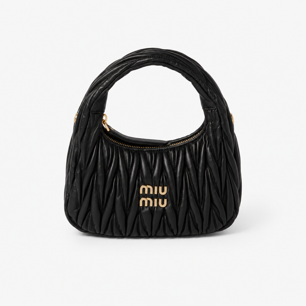 MiuMiu Wander Hobo Bag in Black Quilted Nappa Leather