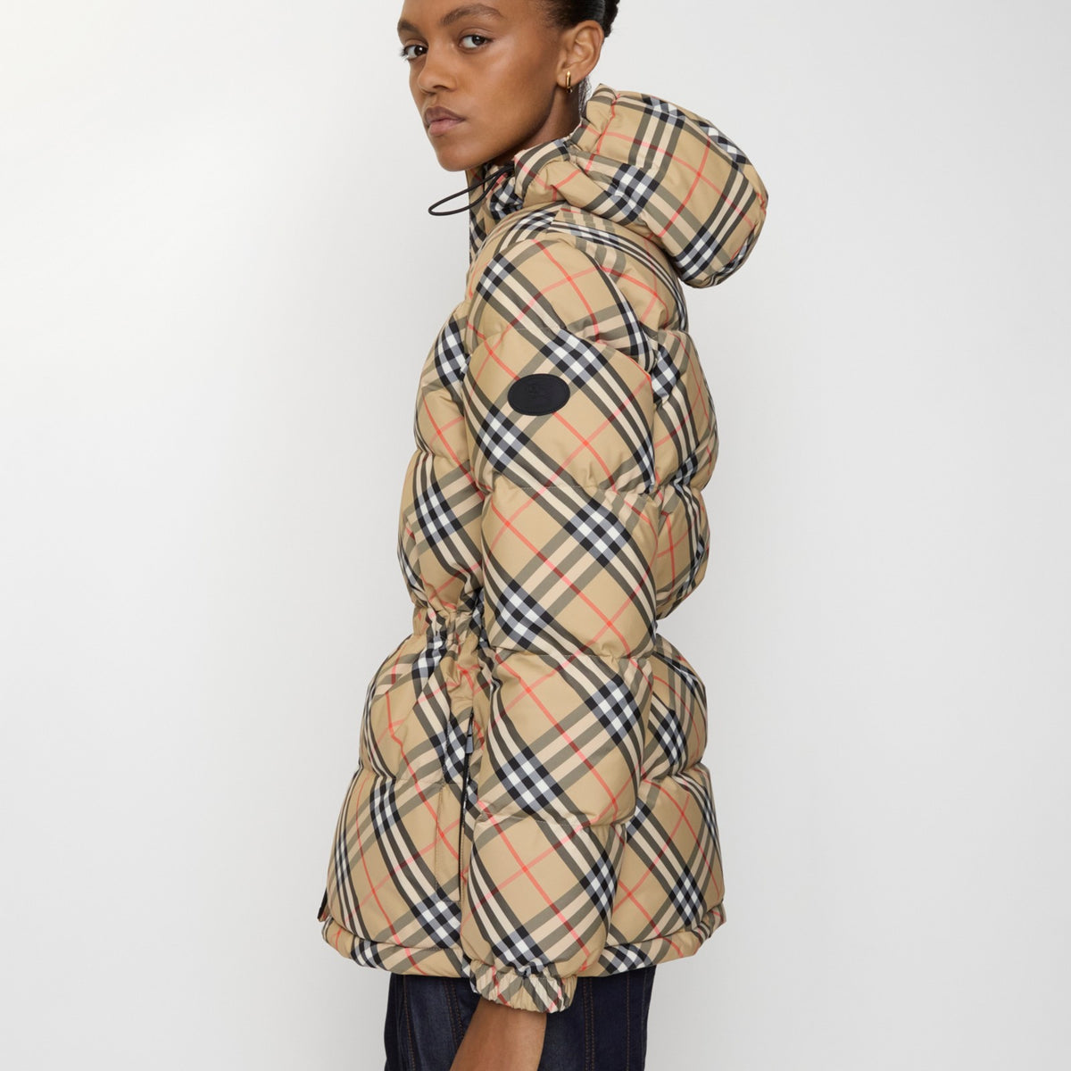 Burberry Check Nylon Sable · Doudoune à capuche