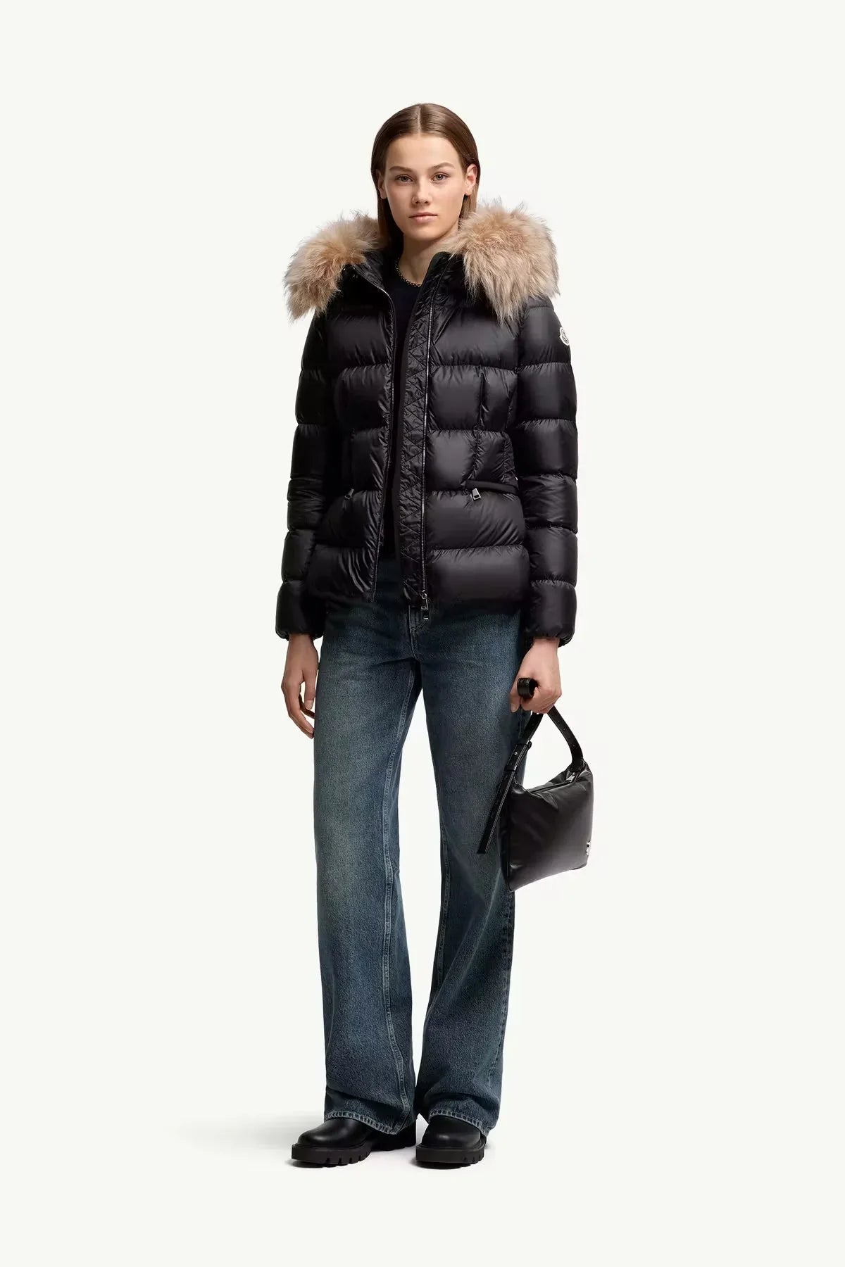 Moncler Boed Noir et Beige · Doudoune courte bordée de shearling