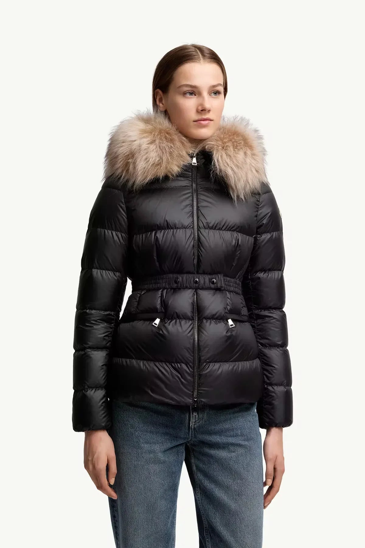 Moncler Boed Noir et Beige · Doudoune courte bordée de shearling