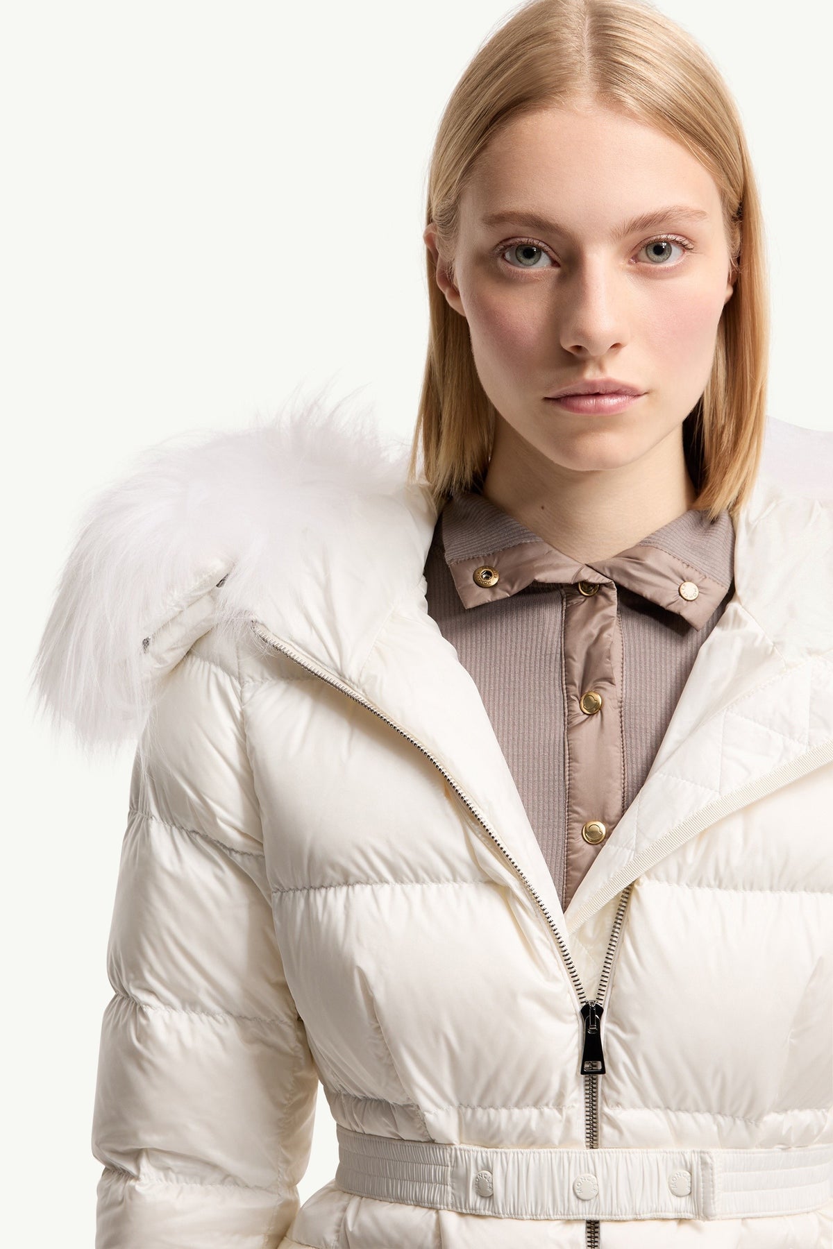 Moncler Boed Blanc · Doudoune courte bordée de shearling