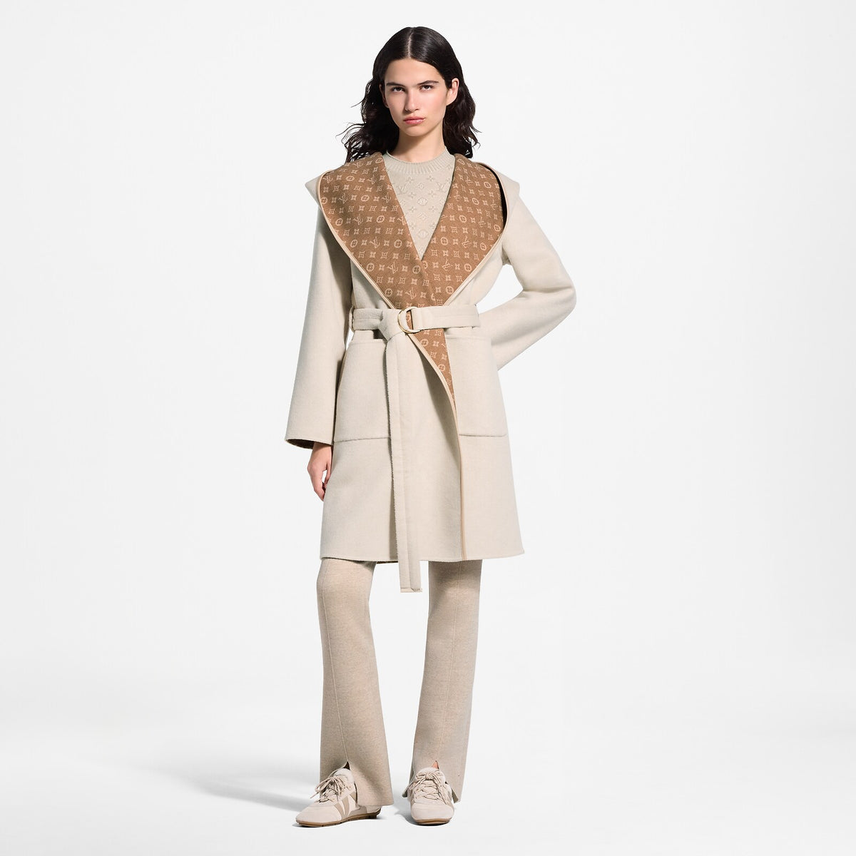 Louis Vuitton Croisé Réversible Crème et Camel · Manteau à capuche