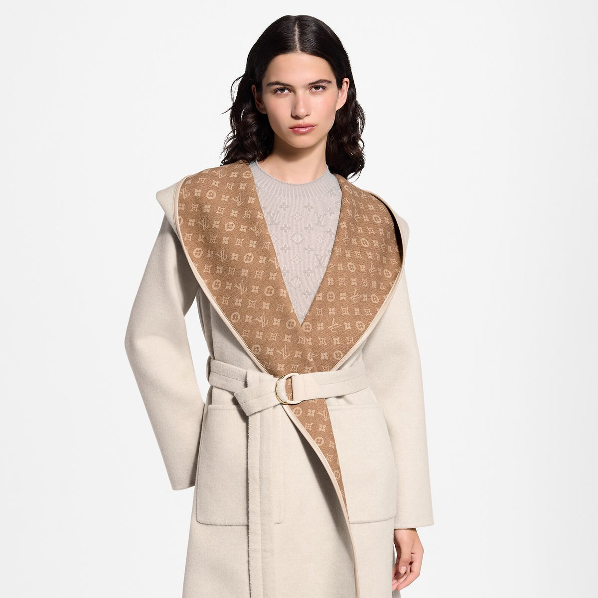 Louis Vuitton Croisé Réversible Crème et Camel · Manteau à capuche